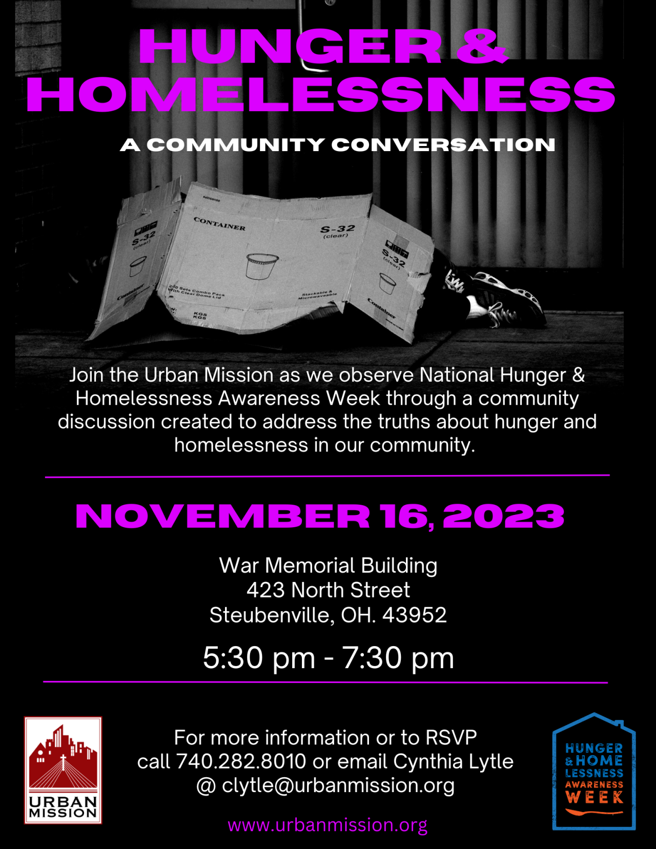 Homelessness Awareness Event Nov. 16th Urban Mission Ministries, Inc.